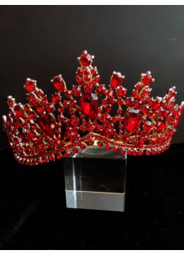 Сватбена корона в червено и златно с кристали Red Elegance код 210722